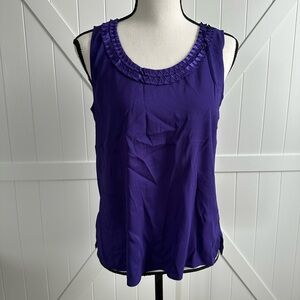 Chico’s Purple Sleeveless Blouse Size 0 Pleated Neckline Dressy Top XS Small